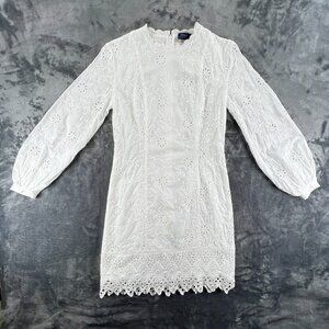 Polo Ralph Lauren Cotton Eyelet Dress Women sz 4 White Cream L/S Lined NWT $398